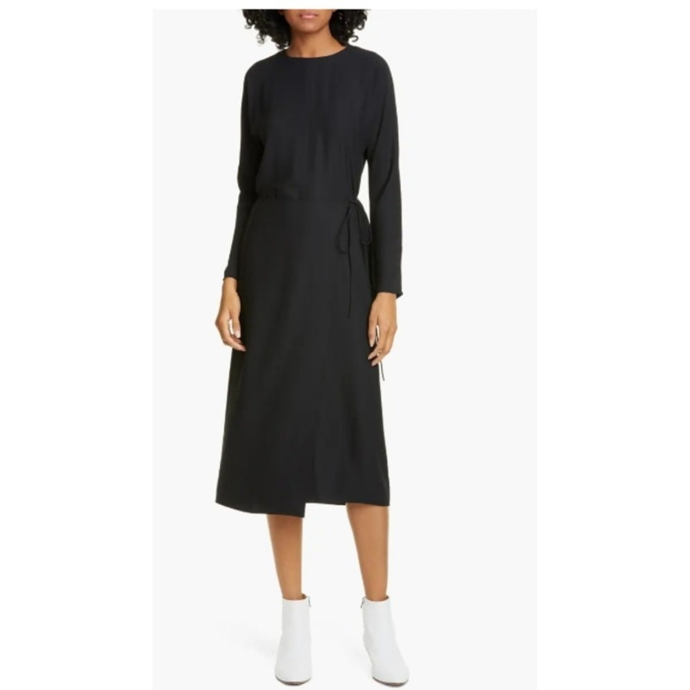 Vince Long-sleeve Draped Button-back Dress Size XS